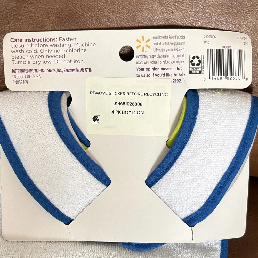 Parents Choice 4 pack Infant Bibs - Green and Blue